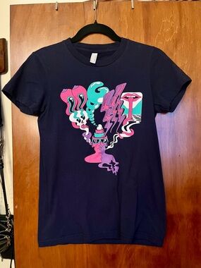 American Apparel MGMT band concert Small Navy pink teal tee bonnaroo Psychedelic